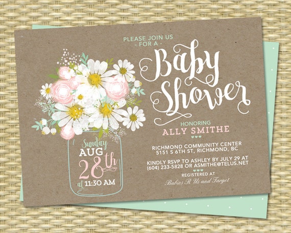 Country Baby Shower Invitation Gender Neutral Kraft Blush Pink Mint Green Baby Girl Baby Boy Sip and See Baby Sprinkle ANY EVENT Il_570xn