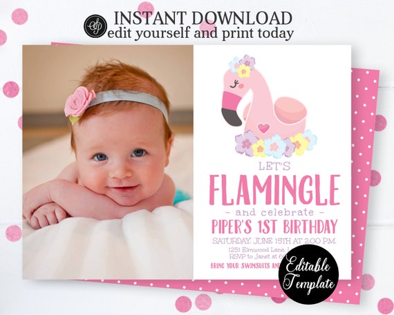 PRINTABLE Flamingo 1st Birthday Invitation, Let's Flamingle 1st Birthday, Flamingo Invitation, Summer Birthday Invitation, EDITABLE, SP0048 Il_570xn