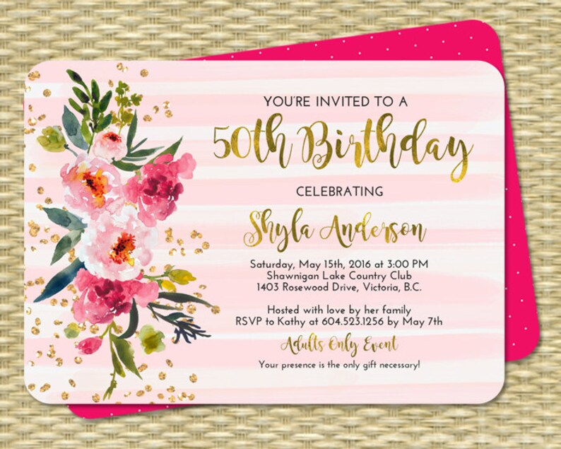 Bridal Shower Invitation, Pink and Gold Glitter, Watercolor Peonies, Bridal Brunch Invite, Printable or PRINTED Invitations image 2