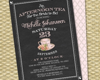 Afternoon Tea for the Bride to Be, Bridal Tea Invitation, Bridal Shower Tea Party Bridal Tea Brunch Vintage Teacup Pink Roses, Any Event