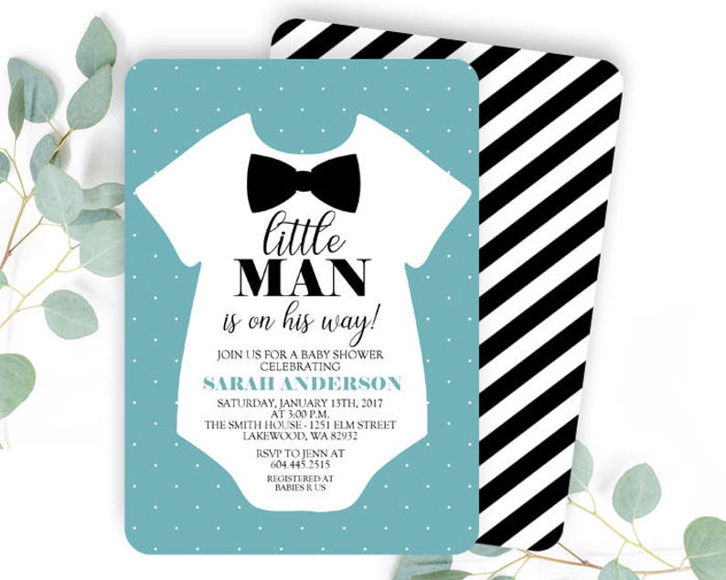 Bow Tie Baby Shower Invite Little Man Baby Shower Invitation Little Man Invitation Baby Boy Bow Tie Invitation Black and Aqua ANY EVENT image 1