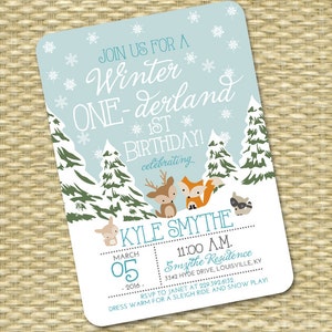 Winter ONE-derland 1st Birthday Invitation First Birthday Invitation Winter ONEderland 2nd Birthday Woodland Animals Pink Snowflakes Snow image 2