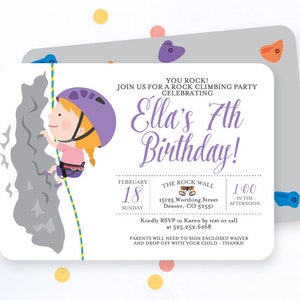 Rock Climbing Birthday Invitation Girls Rock Climbing Birthday Party Invite Rock Climbing Birthday Party You Rock Any Age image 1