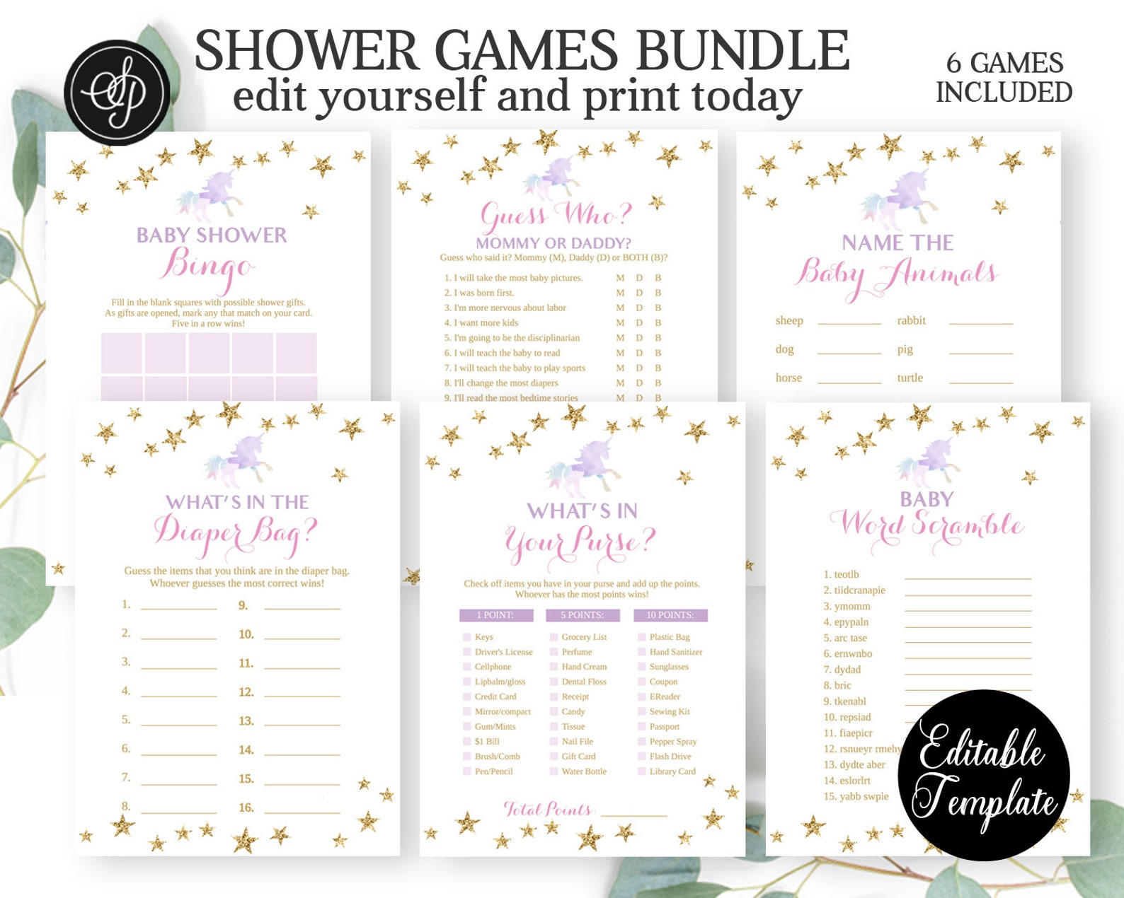 Printable Unicorn Baby Shower Game BUNDLE Six Printable Baby - Etsy