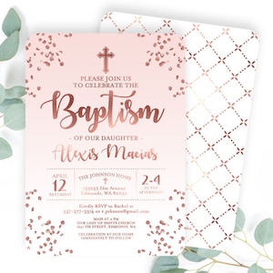 Rose Gold and Aqua Blue Baptism Invitation Baby Boy Baptism Invite Baby Boy Christening Invitation Name Day ANY EVENT Any Colors image 6