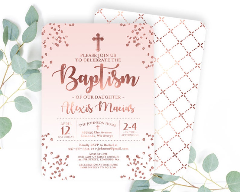 Rose Gold and Aqua Blue Baptism Invitation Baby Boy Baptism Invite Baby Boy Christening Invitation Name Day ANY EVENT Any Colors image 6