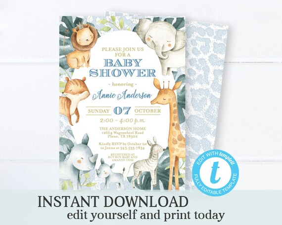 safari theme baby shower invitations