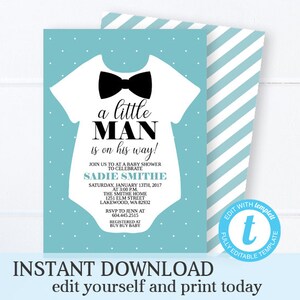 Baby Boy Shower Invitation KIT Little Man Baby Shower Invitation Bow Tie Baby Shower EDITABLE TEMPLATE Printable Invitation Templett image 5