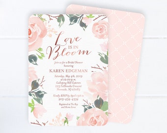 Love is In Bloom Bridal Shower Invitation Floral Bridal Shower Invitation Blush Pink and Rose Gold Bridal Shower Invite Bridal Brunch or Tea