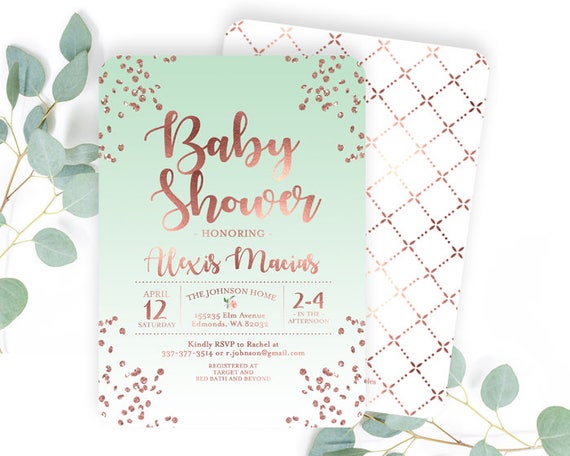 mint baby shower invitations
