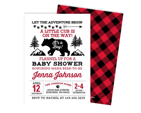 flannel baby shower invitations