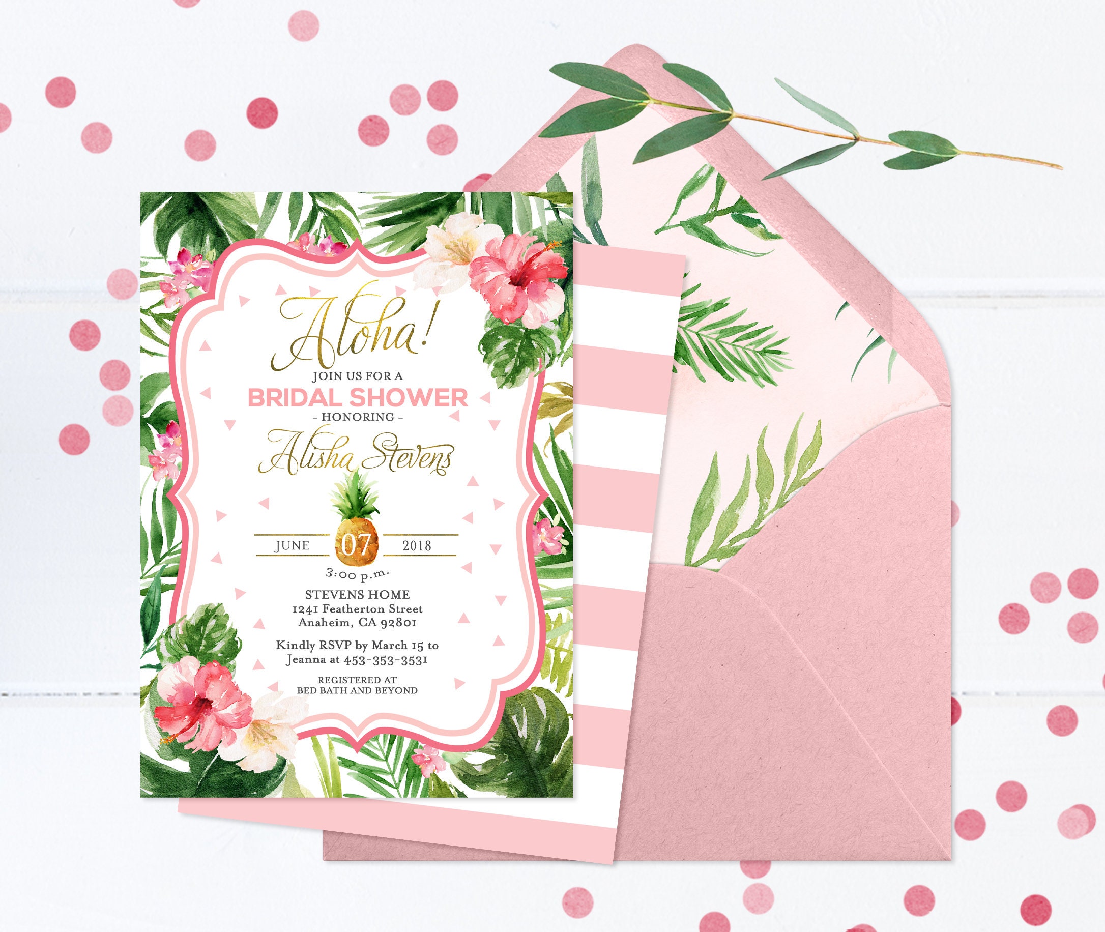 Details Card Tropical Recipe Card Tropical Bridal Shower Invitation INSTANT DOWNLOAD Templett Bridal Brunch Hens Night Invite