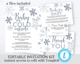 Winter Baby Shower Invitation Boy Snowflake Baby Shower Invitation Winter Baby Shower Invite Baby It's Cold Outside Printable Invitation