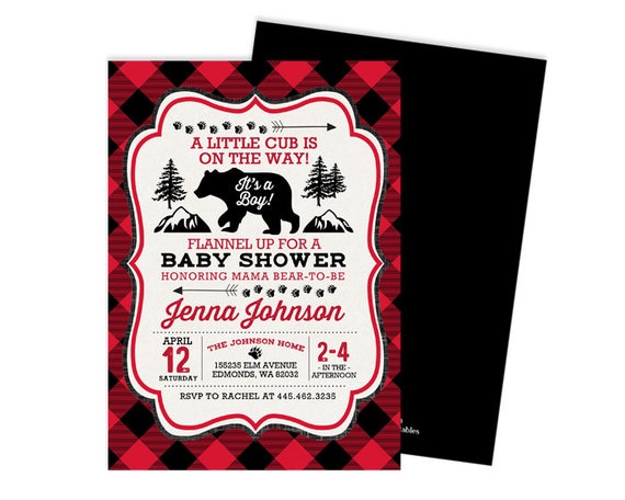 Rustic Adventure Baby Shower Invitation Black and Red Baby Bear Shower Invite Gender Neutral Baby Shower Invitation Baby Boy Shower Invite Il_570xn
