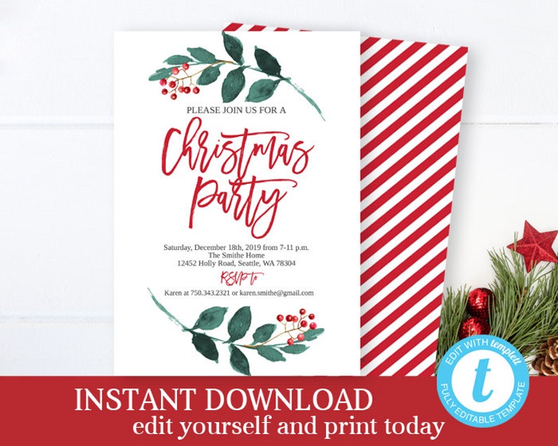 Christmas Party Invitation Holiday Party Christmas Invite Holiday Invitation Office Christmas Party Invite Printable Invitation Editable image 1