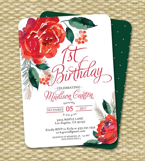 Christmas 1st Birthday Invitation Holiday 1st Birthday Invite Xmas 1st Birthday Christmas Baby Christmas Birthday Xmas Birthday ANY EVENT Il_570xn