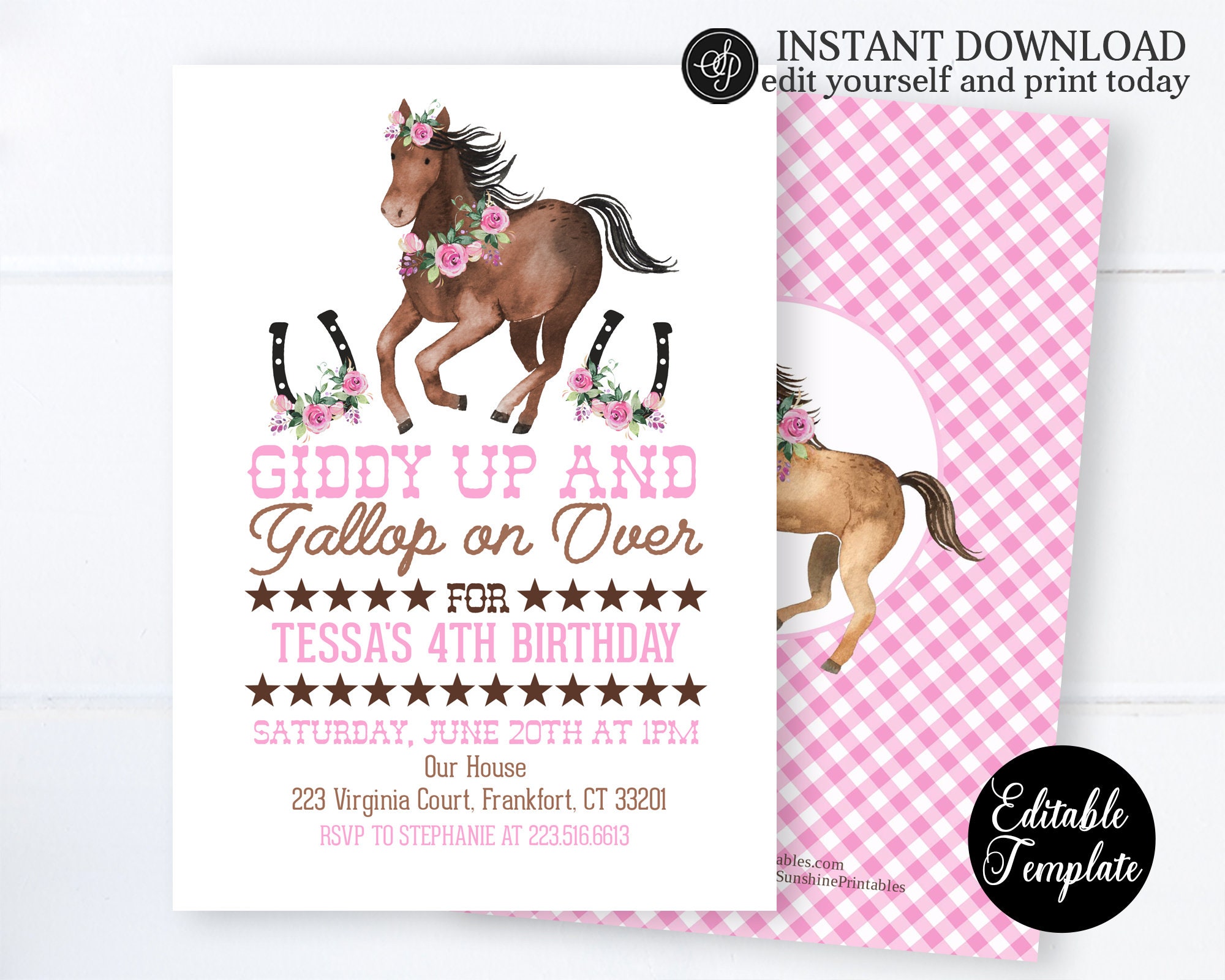 Editable Horse Birthday Invitation Photo Cowgirl Birthday Party Invite