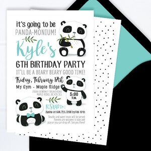 Panda Birthday Invitation, Panda Invitation, Panda Party Invite, Kids Birthday Invitation, Panda Party Theme, Black and White, Panda Bears