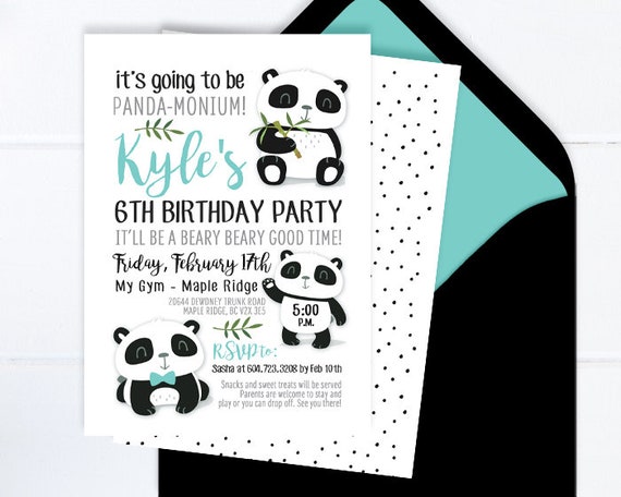 Panda Birthday Invitation Panda Invitation Panda Party Etsy