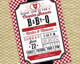 Gender Neutral BabyQ Invitation Couples Baby Shower BBQ Baby Shower Barbecue Country Western Style, ANY COLOR, Any Event