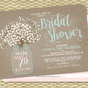 Country Bridal Shower Invitation Rustic Bridal Shower Invite Wedding Shower Rustic Couples Shower Baby's Breath Invitation Rustic Kraft image 2