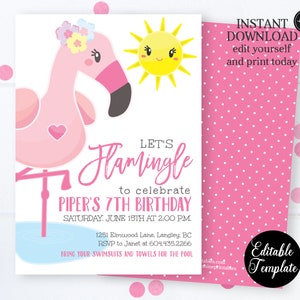 EDITABLE Let's Flamingle Birthday Invitation Template, Summer Flamingo Birthday Invite, Flamingo Invitation, Printable Invitation, SP0048 image 2