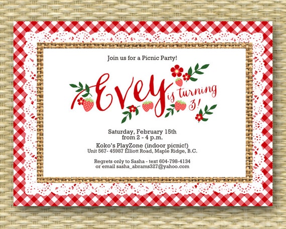 1st Birthday Invitation Birthday Picnic Party First Birthday Summer Picnic Strawberry Picnic Party Invitation, Any Colors Il_570xn