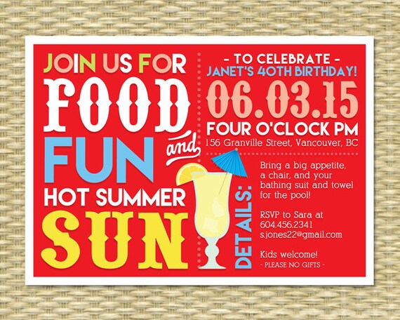 Adult Birthday Invitation Birthday BBQ Margarita Party Pool Party 40th Birthday Adult Milestone Birthday, ANY EVENT Il_570xn