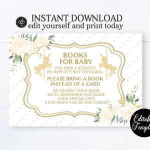 Gold Carousel Baby Shower Invitation, Printable Vintage Carousel Baby Shower Invite, White and Gold, EDITABLE Invitation Template, SP0044 image 5