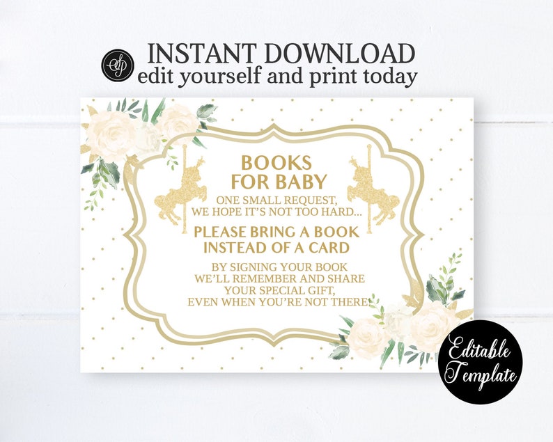 Gold Carousel Baby Shower Invitation, Printable Vintage Carousel Baby Shower Invite, White and Gold, EDITABLE Invitation Template, SP0044 image 5