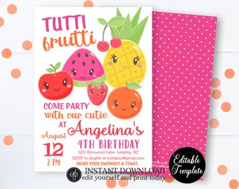 EDITABLE Tutti Frutti Birthday Invitation, Tutti Frutti Party, Fruity Theme Birthday Invitation, PRINTABLE Invitation, SP0051