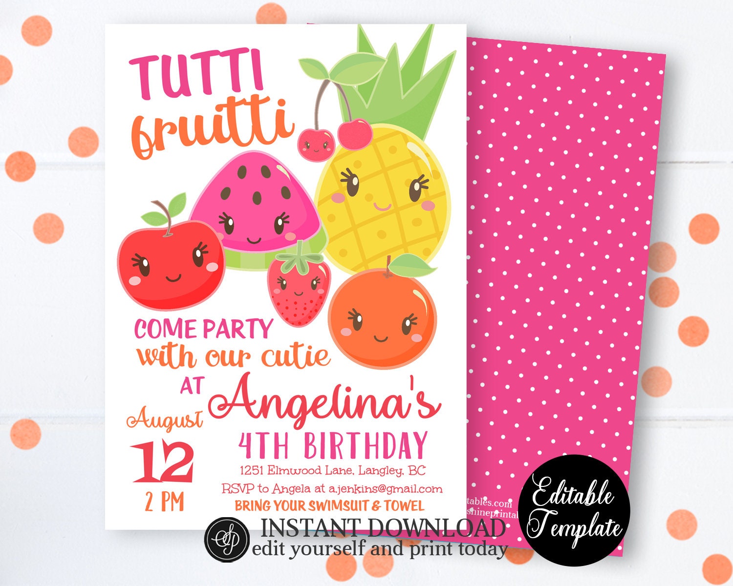 EDITABLE Tutti Frutti Birthday Invitation Tutti Frutti Party pic
