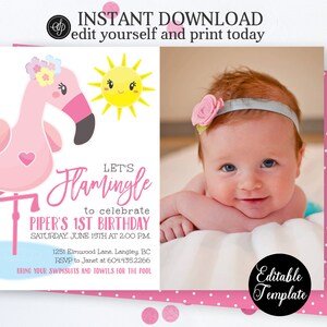 EDITABLE Let's Flamingle Birthday Invitation Template, Summer Flamingo Birthday Invite, Flamingo Invitation, Printable Invitation, SP0048 image 1