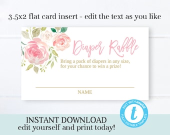 Oh Baby Pink Floral Baby Shower Diaper Raffle Card Baby Girl Shower Diaper Raffle Ticket Instant Download Printable Templett Editable File