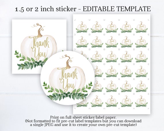 1.5" or 2" Square or Round EDITABLE Baby Shower Stickers, Greenery Pumpkin Baby Shower, Gender Neutral, Fall Baby Shower, SP0056A Il_570xn