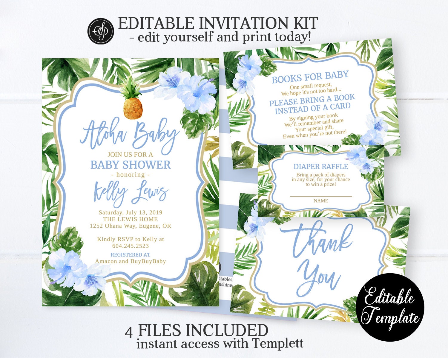 Hawaiian Baby Boy Shower Invitation Tropical Baby Shower | Etsy