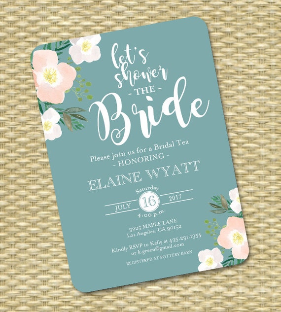 Teal and Pink Floral Bridal Shower Invitation Printable Bridal Brunch