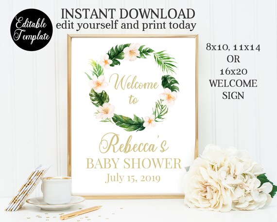 Tropical Baby Girl Shower Welcome Sign, 8x10, 11x14, 16x20, Printable Editable Template, Templett, Aloha Baby Girl Welcome Sign, SP0023 Il_570xn