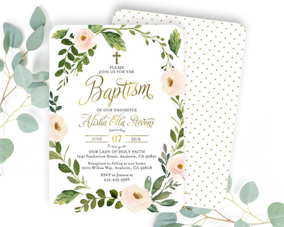 watercolor floral baptism invitation girl baptism invite baby girl christening invitation girl first communion invite printable any event girl baptism invitations
