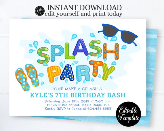 splash-party-birthday-invitation-boy-splash-pad-birthday-etsy-canada