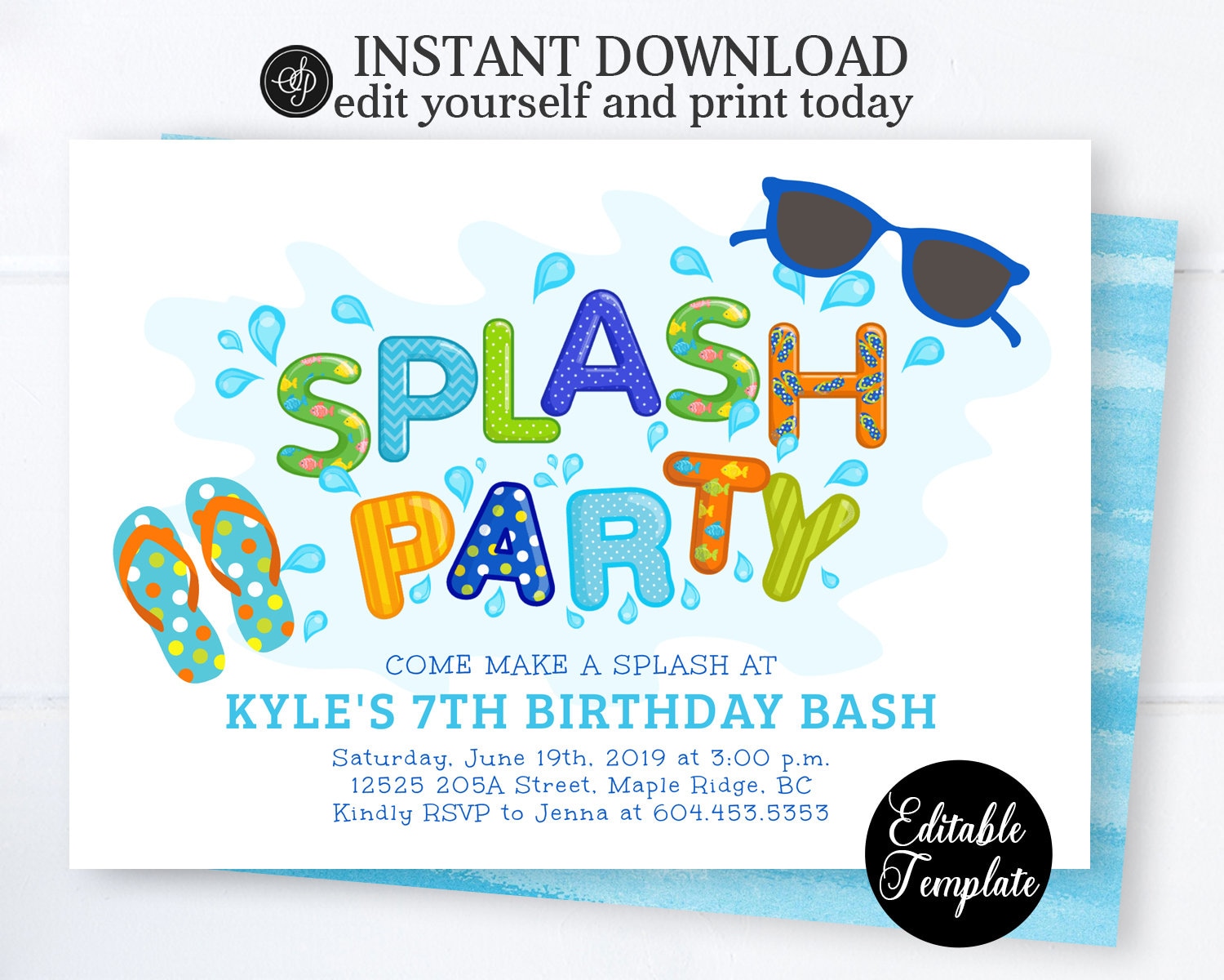 Splash Party Birthday Invitation Boy Splash Pad Birthday Etsy Canada