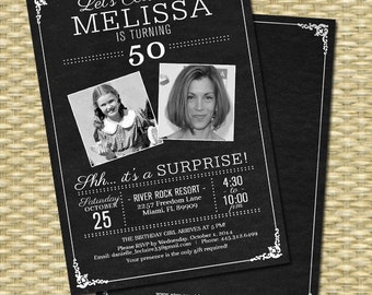 50th Birthday Invitation Chalkboard Photo Invitation Rustic Birthday Adult Birthday Invite, 21st, 30th, ANY EVENT, Printable or PRINTED