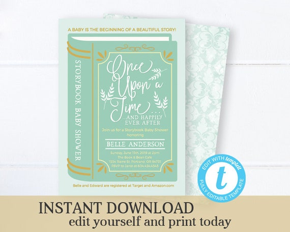 Once Upon a Time Baby Shower Invite, Gender Neutral Baby Shower Invitation, Storybook Baby Shower, INSTANT DOWNLOAD, Editable, Templett Il_570xn