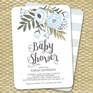 Baby Boy Shower Invitation Floral Baby Shower Invite Boy Baby Shower Floral Baby Shower Blue Mint Boy Baby Sprinkle Sip and See ANY EVENT image 1