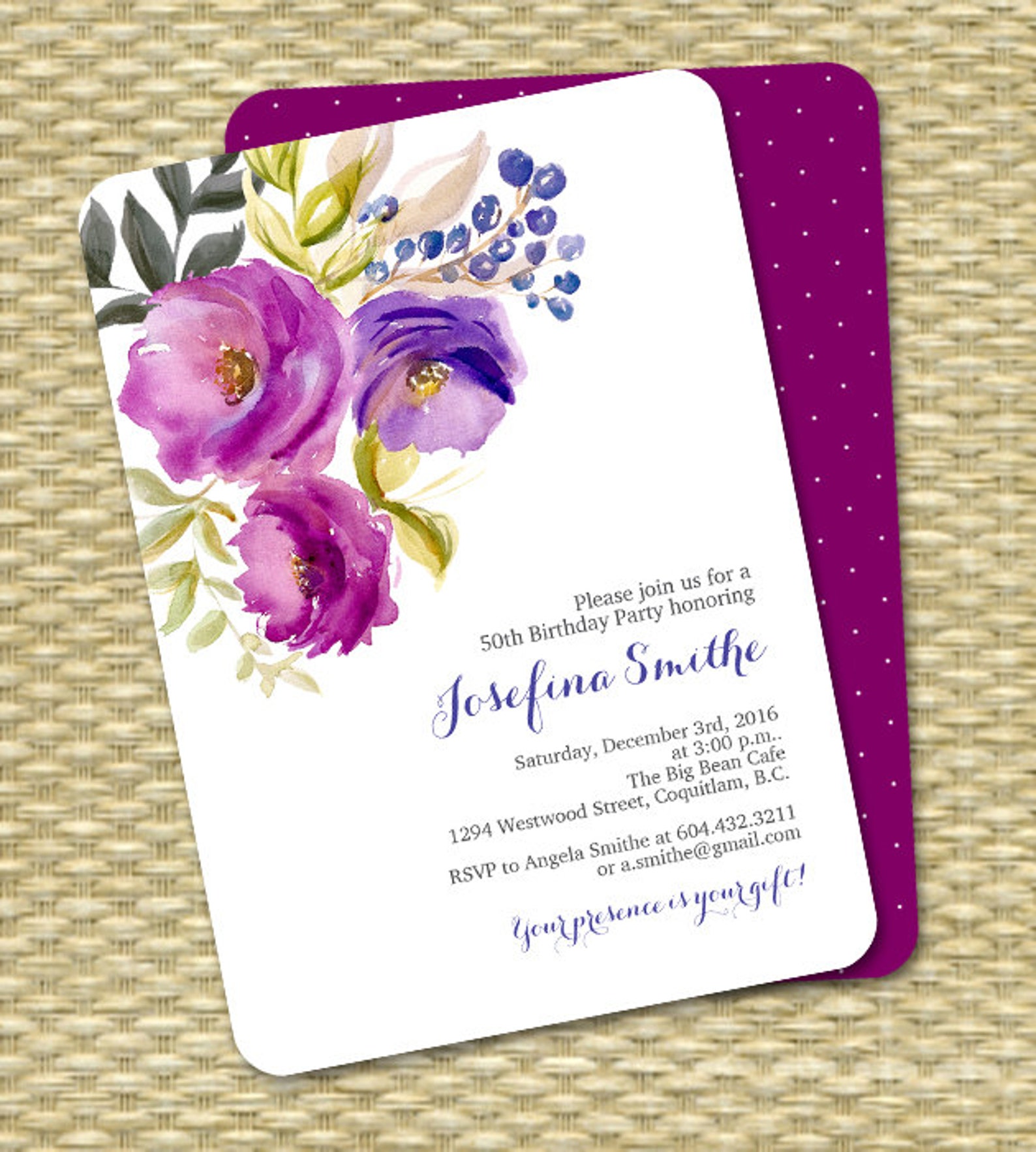 Adult Birthday Invitation Printable Invitation Watercolor | Etsy