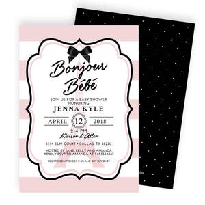 Bonjour Baby Girl Shower Invitation, Bonjour Bébé Invitation, French Baby Shower Invitation Girl, Paris Theme Invitation, French Baby Shower image 2