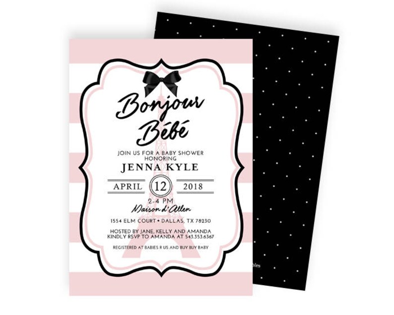 Bonjour Baby Girl Shower Invitation, Bonjour Bébé Invitation, French Baby Shower Invitation Girl, Paris Theme Invitation, French Baby Shower image 2