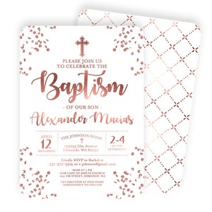 Rose Gold and Aqua Blue Baptism Invitation Baby Boy Baptism Invite Baby Boy Christening Invitation Name Day ANY EVENT Any Colors image 4