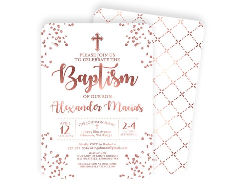 Rose Gold and Aqua Blue Baptism Invitation Baby Boy Baptism Invite Baby Boy Christening Invitation Name Day ANY EVENT Any Colors image 4