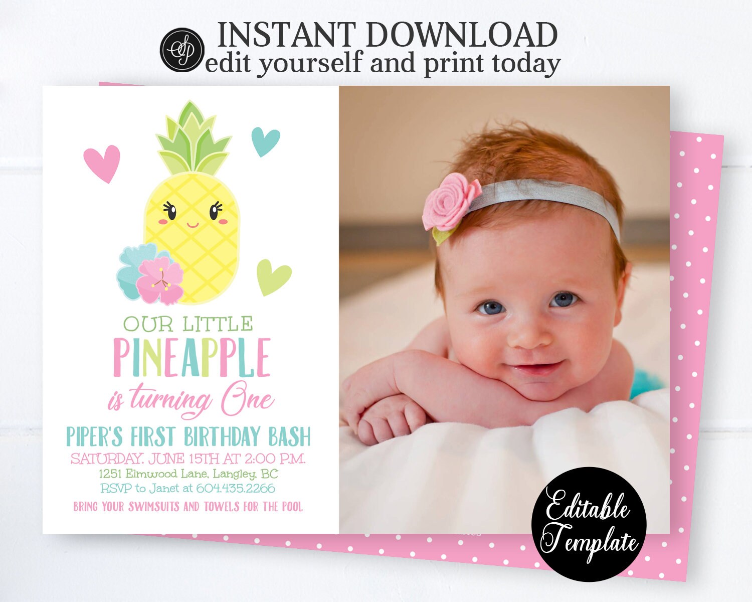 Our Little Pineapple 1st Birthday Invitation Summer Birthday Etsy
